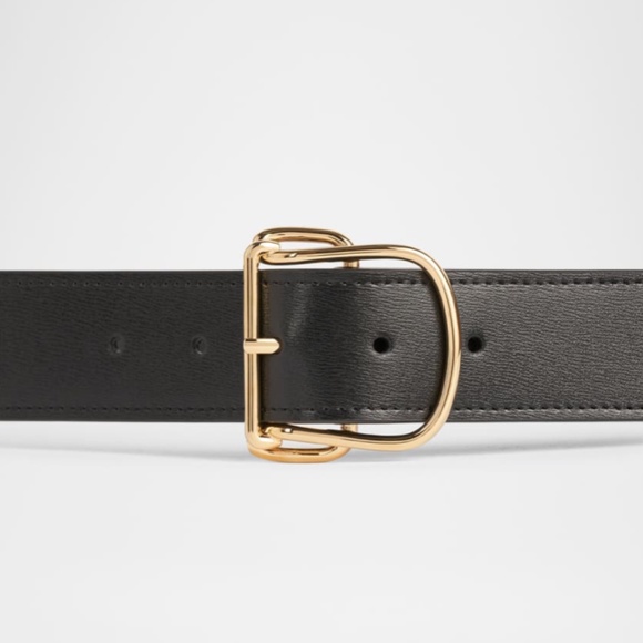 NWT $440 TOTEME Swirl Leather Belt in BLACK w/ GOLD hardware, Size 28in/70cm!